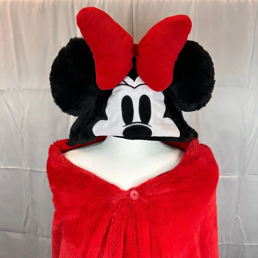 Disney Minnie Mouse Red Plush Hooded Wearable Blanket Robe with Pockets OEKO-TEX